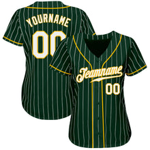 Load image into Gallery viewer, Custom Green White Pinstripe White-Gold Authentic Baseball Jersey
