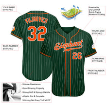 Load image into Gallery viewer, Custom Green White Pinstripe Orange-White Authentic Baseball Jersey
