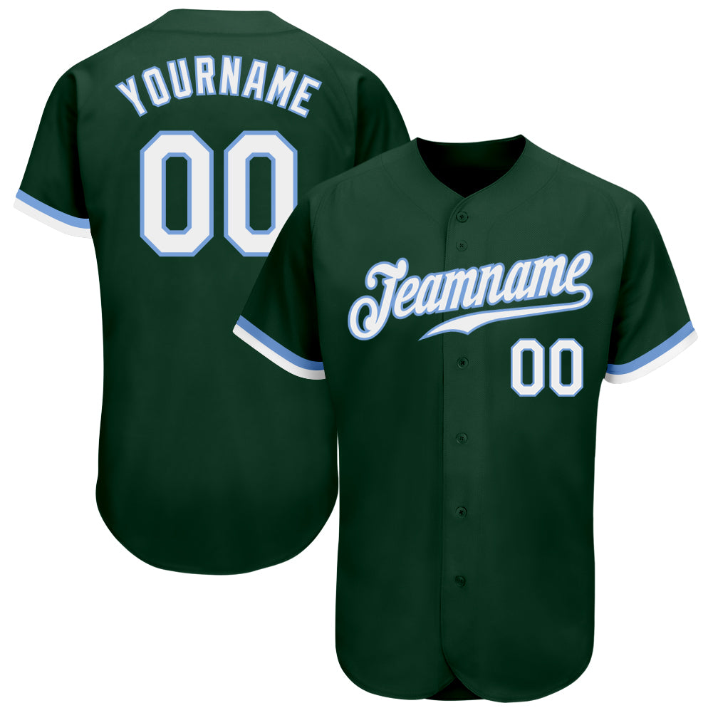 Custom Green White-Light Blue Authentic Baseball Jersey
