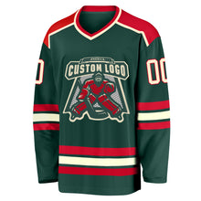 Load image into Gallery viewer, Custom Green Cream-Red Hockey Jersey
