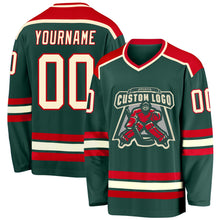 Load image into Gallery viewer, Custom Green Cream-Red Hockey Jersey
