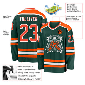 Custom Green Orange-White Hockey Jersey