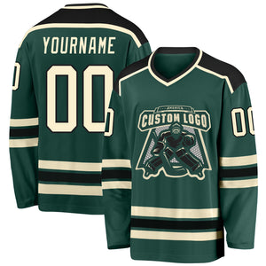 Custom Green Cream-Black Hockey Jersey