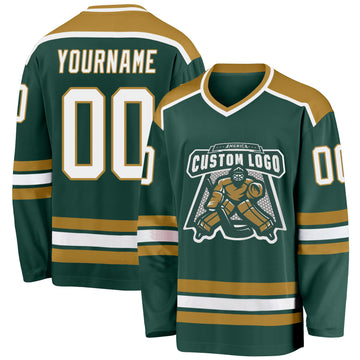 Custom Green White-Old Gold Hockey Jersey