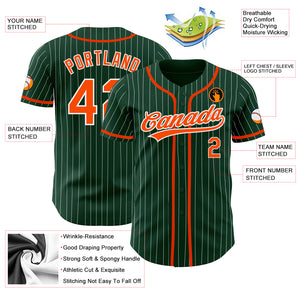 Custom Green White Pinstripe Orange Authentic Baseball Jersey