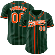 Load image into Gallery viewer, Custom Green White Pinstripe Orange Authentic Baseball Jersey
