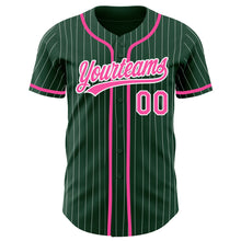 Load image into Gallery viewer, Custom Green White Pinstripe Pink Authentic Baseball Jersey
