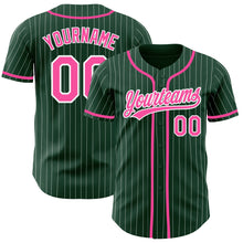 Load image into Gallery viewer, Custom Green White Pinstripe Pink Authentic Baseball Jersey
