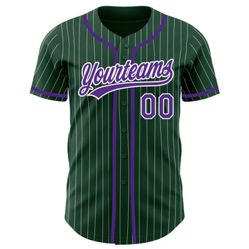 Custom Green White Pinstripe Purple Authentic Baseball Jersey