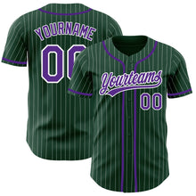 Load image into Gallery viewer, Custom Green White Pinstripe Purple Authentic Baseball Jersey
