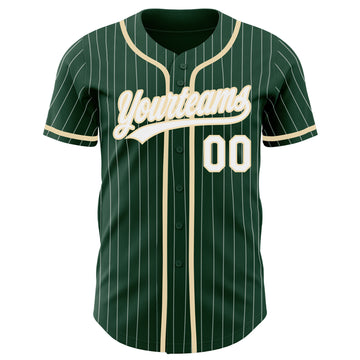 Custom Green White Pinstripe City Cream Authentic Baseball Jersey