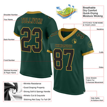 Custom Green Black-Old Gold Mesh Authentic Football Jersey