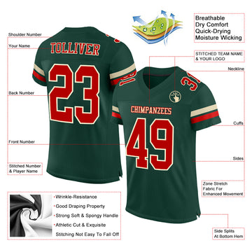 Custom Green Red-Cream Mesh Authentic Football Jersey