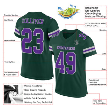 Custom Green Purple-Gray Mesh Authentic Football Jersey