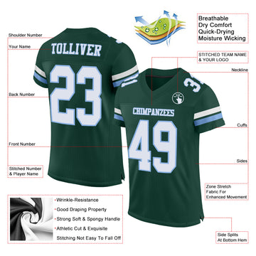 Custom Green White-Light Blue Mesh Authentic Football Jersey