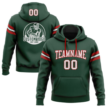 Custom Stitched Green White-Red Football Pullover Sweatshirt Hoodie
