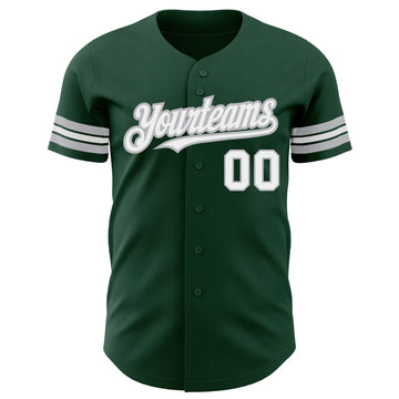 Custom Green White-Gray Authentic Baseball Jersey