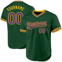 Load image into Gallery viewer, Custom Green Purple-Gold Authentic Throwback Baseball Jersey
