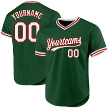 Load image into Gallery viewer, Custom Green White-Red Authentic Throwback Baseball Jersey
