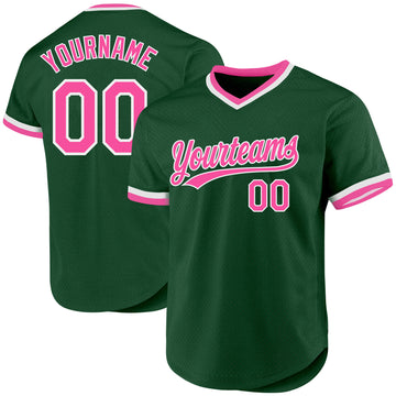 Custom Green Pink-White Authentic Throwback Baseball Jersey