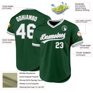 Custom Green White-Gray Authentic Throwback Baseball Jersey