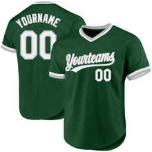 Load image into Gallery viewer, Custom Green White-Gray Authentic Throwback Baseball Jersey
