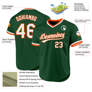 Custom Green White-Orange Authentic Throwback Baseball Jersey