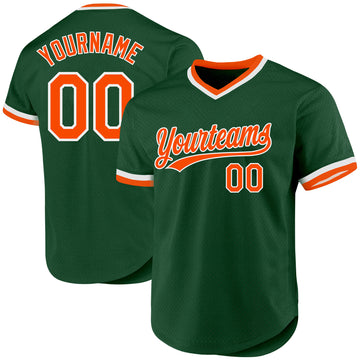 Custom Green Orange-White Authentic Throwback Baseball Jersey