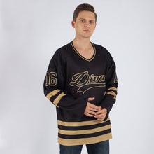 Load image into Gallery viewer, Custom Black Black-Old Gold Hockey Jersey
