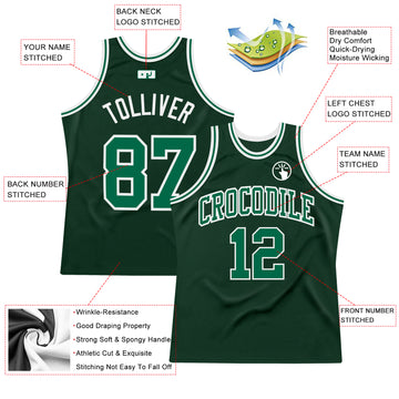 Custom Hunter Green Kelly Green-White Authentic Throwback Basketball Jersey