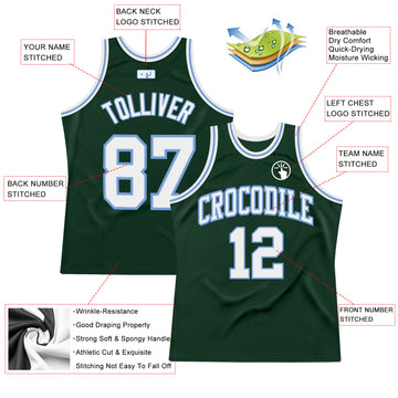 Custom Hunter Green White-Light Blue Authentic Throwback Basketball Jersey