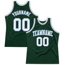 Load image into Gallery viewer, Custom Hunter Green White-Light Blue Authentic Throwback Basketball Jersey
