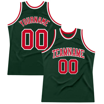 Custom Hunter Green Red-White Authentic Throwback Basketball Jersey