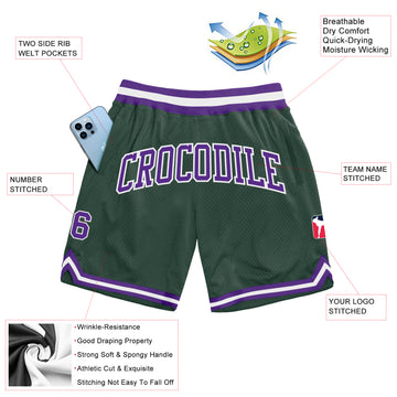 Custom Hunter Green Purple-White Authentic Throwback Basketball Shorts