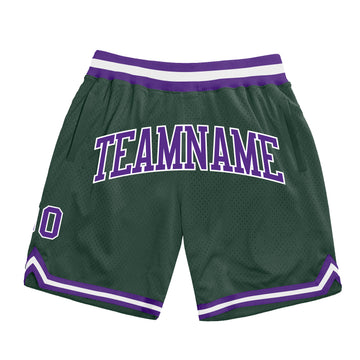 Custom Hunter Green Purple-White Authentic Throwback Basketball Shorts