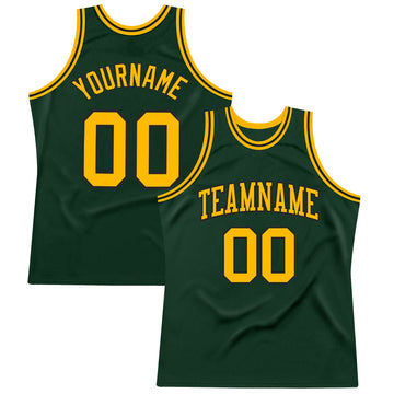 Custom Hunter Green Gold-Black Authentic Throwback Basketball Jersey