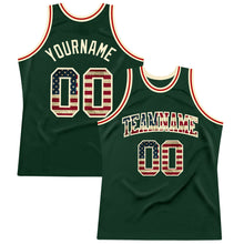 Load image into Gallery viewer, Custom Hunter Green Vintage USA Flag-Cream Authentic Throwback Basketball Jersey
