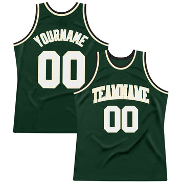 Custom Hunter Green White Cream-Black Authentic Throwback Basketball Jersey