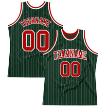 Load image into Gallery viewer, Custom Hunter Green White Pinstripe Red Authentic Basketball Jersey
