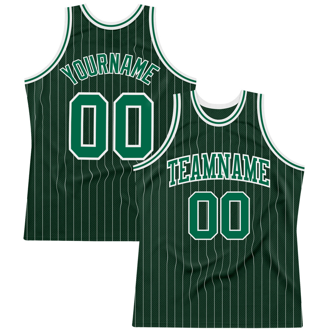 Custom Hunter Green White Pinstripe Kelly Green Authentic Basketball Jersey