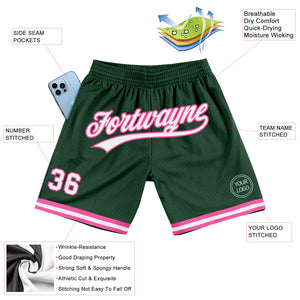 Custom Hunter Green White-Pink Authentic Throwback Basketball Shorts