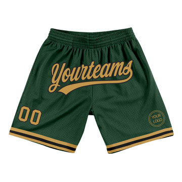 Custom Hunter Green Old Gold-Black Authentic Throwback Basketball Shorts