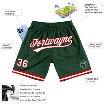 Custom Hunter Green White-Red Authentic Throwback Basketball Shorts