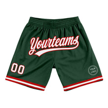 Load image into Gallery viewer, Custom Hunter Green White-Red Authentic Throwback Basketball Shorts
