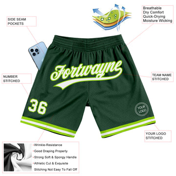 Custom Hunter Green White-Neon Green Authentic Throwback Basketball Shorts