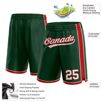 Custom Hunter Green White-Red Authentic Basketball Shorts