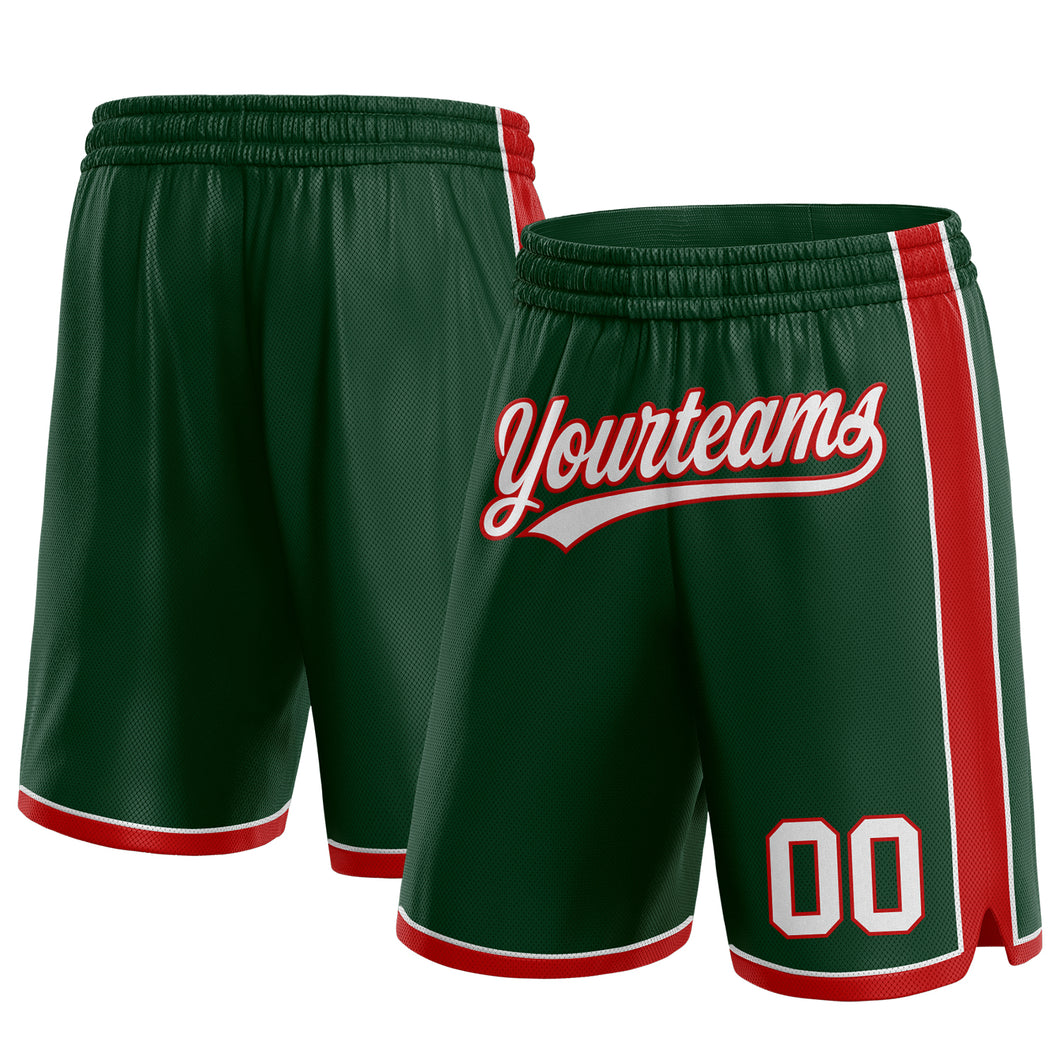 Custom Hunter Green White-Red Authentic Basketball Shorts