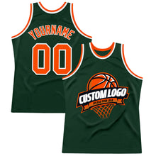 Load image into Gallery viewer, Custom Hunter Green Orange-White Authentic Throwback Basketball Jersey
