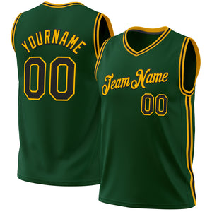 Custom Hunter Green Black-Gold Authentic Throwback Basketball Jersey