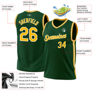 Custom Hunter Green Gold-White Authentic Throwback Basketball Jersey